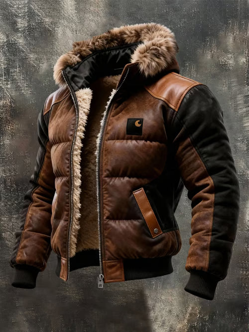 Chaqueta acolchada retro para hombre con cuello de doble capa, forrada cálidamente con algodón / chaqueta para exteriores